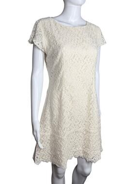 Tulle Anthropologie Lace Overlay Cream Medium Dress Small